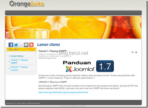 tukar templet Joomla 1.7 - laman web dengan templet Orange