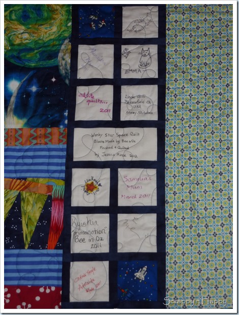 wonky star space quilt label