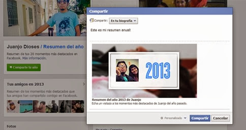 Cómo compartir tu resumen del año 2013 vía Facebook