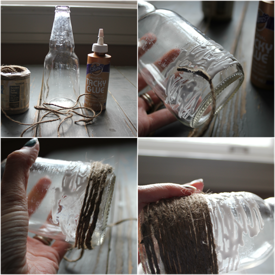 jute yarn wrapped bottle tutorial #diy #recycled #crafts