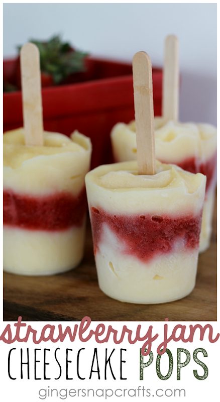 Strawberry Jam Cheesecake Pops at GingerSnapCrafts.com #cheesecake #strawberries #popsicles #recipe