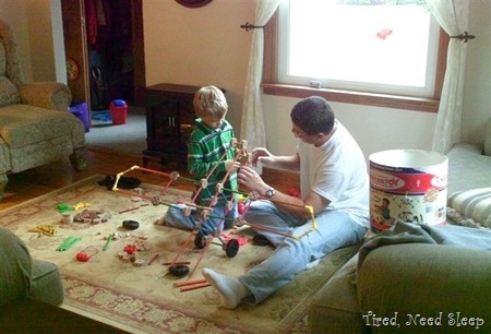 making a tinker toy airplane with Daddy