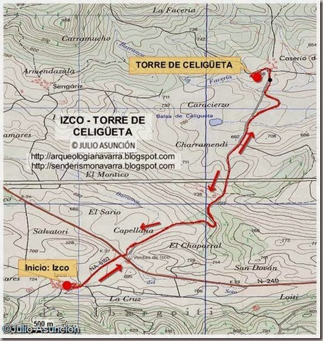 Mapa ruta al torreón de Celigüeta