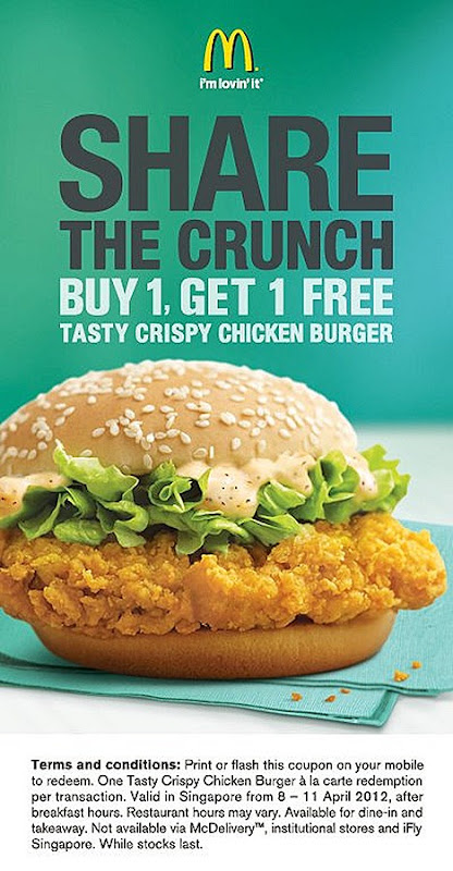 McDonalds Tasty Crispy Chicken Burger Offer Buy one get one FREE Flash the coupon on mobile to enjoy  offer after breakfast hour