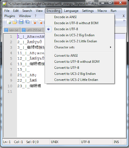 Encoding settings in Notepad++