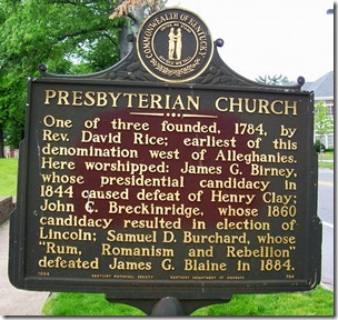 Presbyterian Church marker on Main Street in Danville, KY