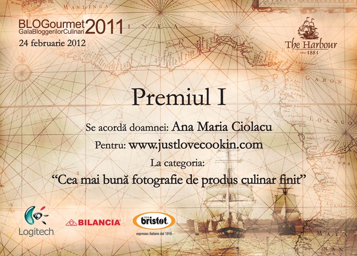 Premiul 1 la Gala BLOGourmet 2011