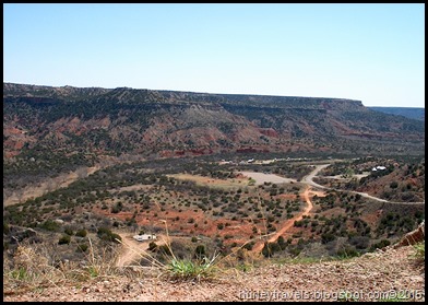 Road leading to Palo Duro Canyon State Park campground.