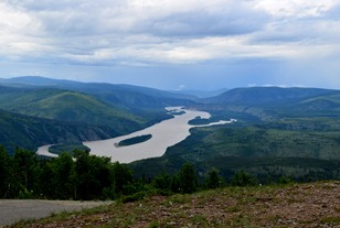 The Yukon River flowing north from Dawson