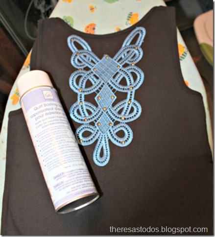 Tank Refashion, Adhere Lace Insert with Quilting Spray