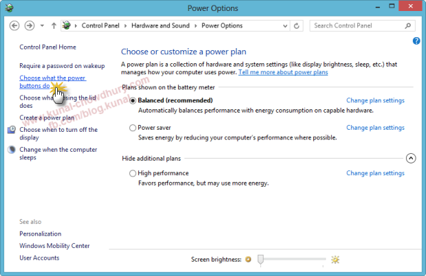 In Windows 8 Power Options, Choose what the Power Buttons do