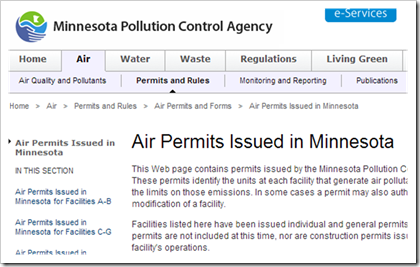 Minnesota Pollution Control Agency Issued Air Permits