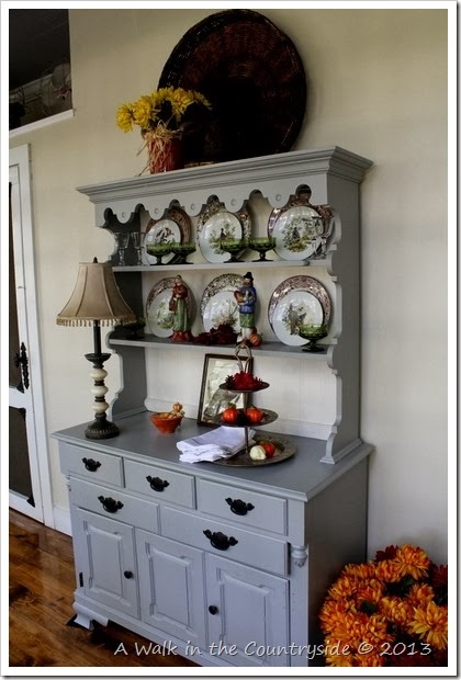 china hutch decorated for Fall