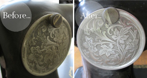 2013Feb23 before and after singer machine restoration metal plate 2013Feb23 before and after singer machine restoration metal plate