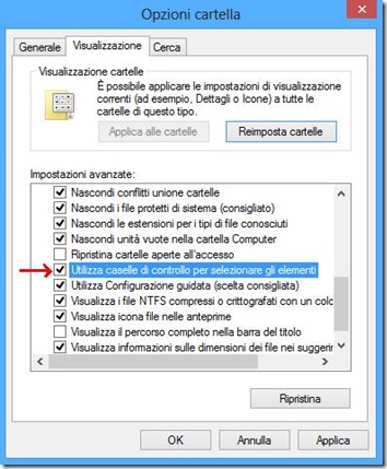 Windows Opzioni cartella Utilizza caselle di controllo per selezionare gli elementi