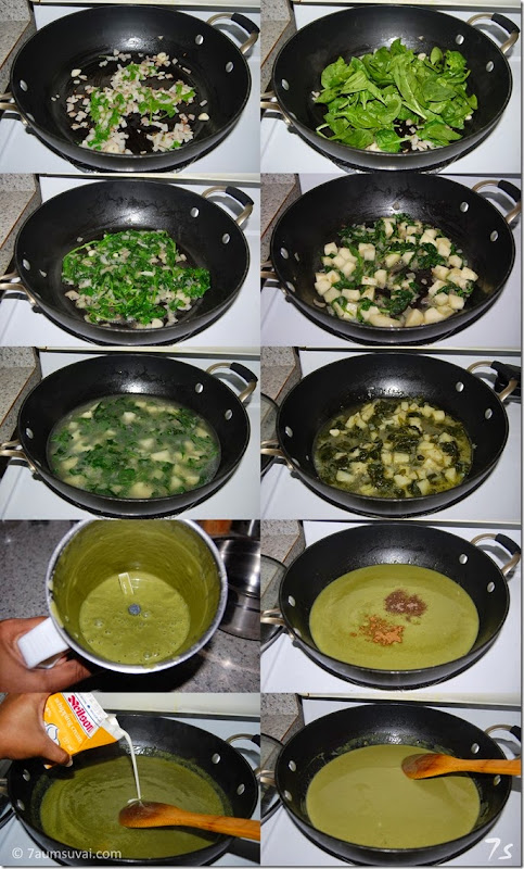 Creamy potato spinach soup process