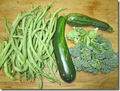 Pole beans, zucchini, and broccoli