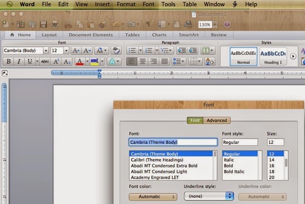 Microsoft  Word for Mac Font menu