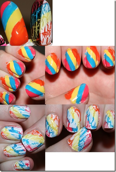 Rainbow and White Crackle Nails