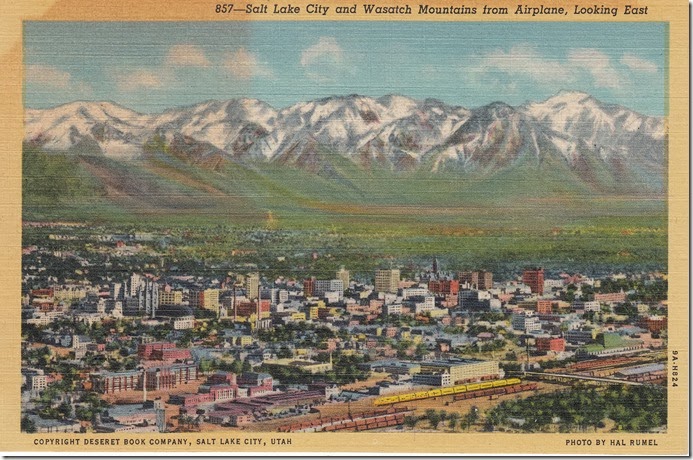 Salt Lake City and Wasatch Mountains, Looking East Postcard pg. 1 - 1939