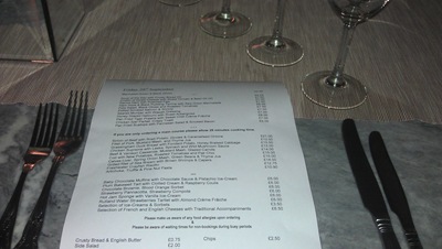 Extensive menu at the Finch's Arms