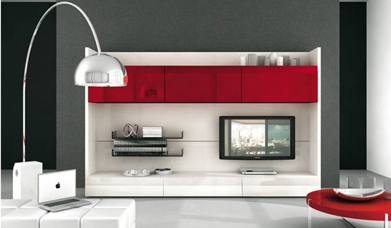Mueble de TV rojo plastificado