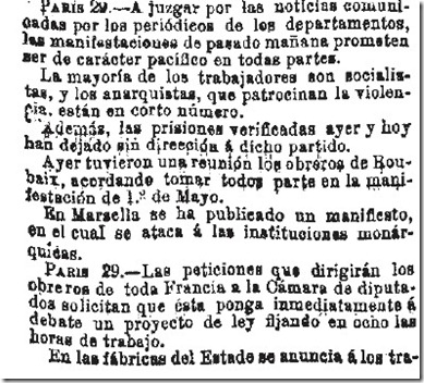 1890-04-30 - La Iberia - 01 (Preparativos del 1º de Mayo - Francia - 2)