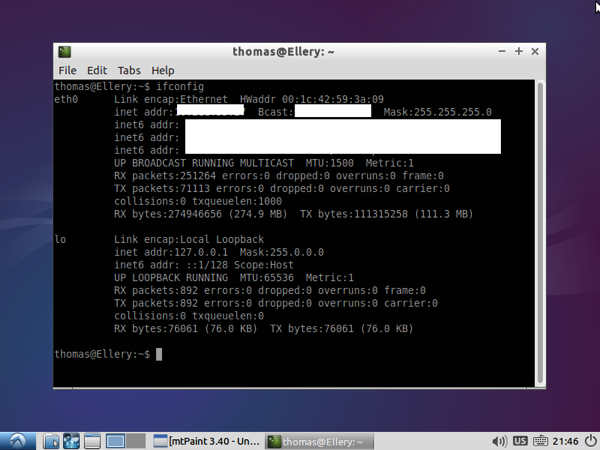 IFCONFIG shows the IP address
