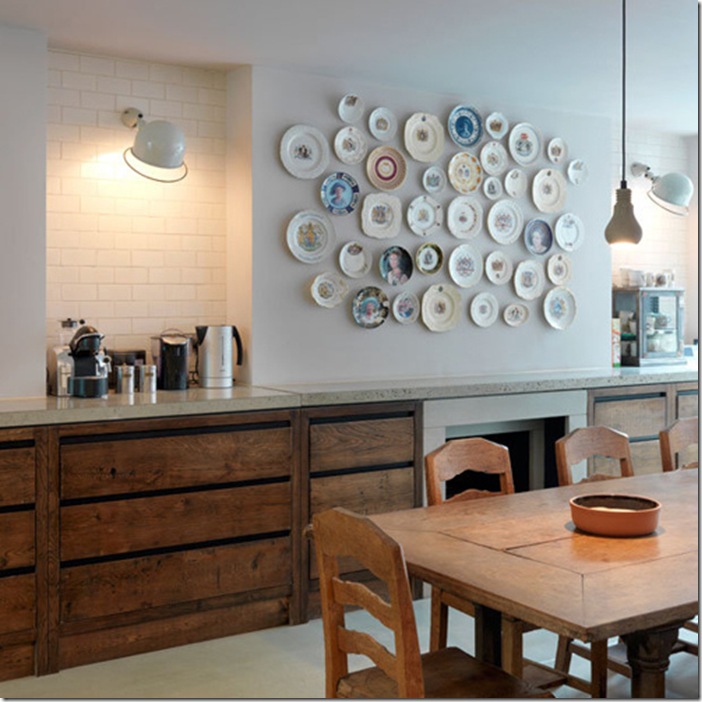 Rustic Kitchen with Plate Gallery Wall