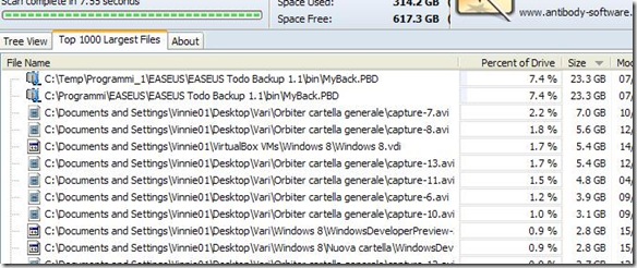 WizTree lista dei 1000 file che occupano più spazio sul disco