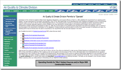 Vermont Environmental Air Quality and Climate Division Permit to Operate