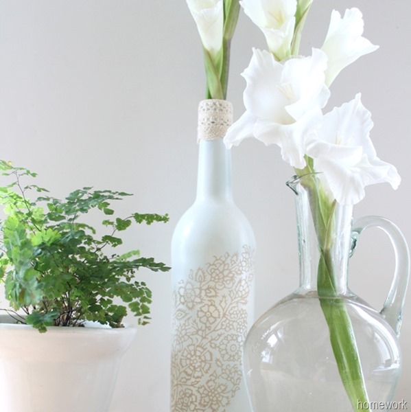 White & Ecru Lace Stenciled Bottle via homework (6)