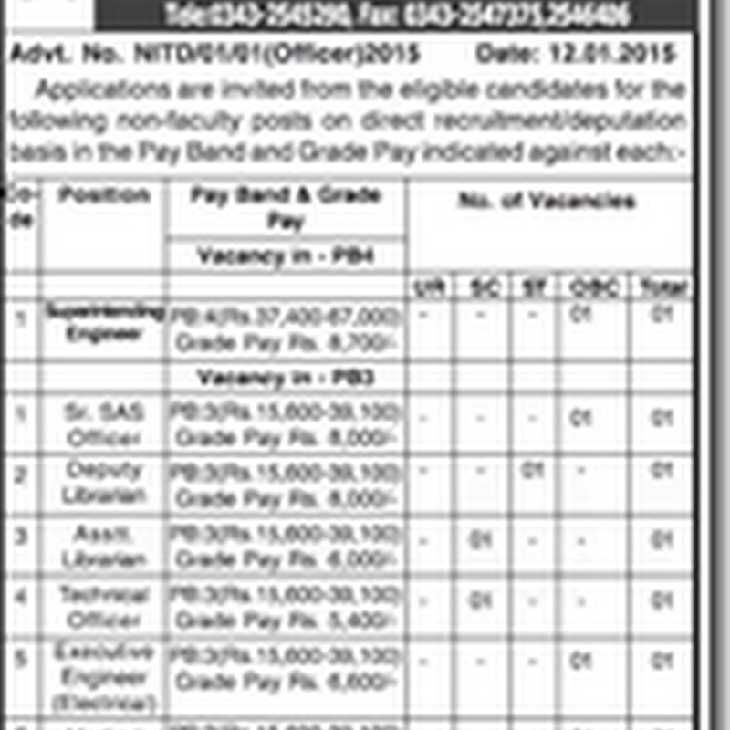 NIT Durgapur Recruitment 2015 Non-Faculty 08 Vacancies