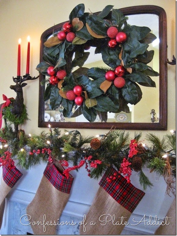 CONFESSIONS OF A PLATE ADDICT Tartan and Magnolia Christmas Mantel CONFESSIONS OF A PLATE ADDICT Tartan and Magnolia Christmas Mantel