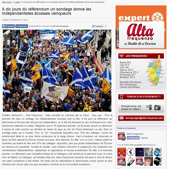 Article Alta Frequenza sobre lo referèndum en Escòcia
