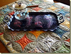 tray, carafe, quilt - all from yard sales