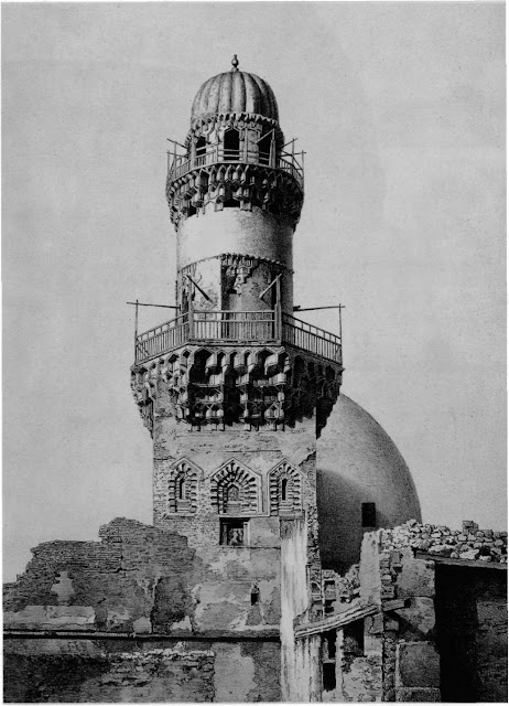 Baybarsiya mosque, minaret, 14th century. The mosque, patronized by a former slave of Qalawaun, is the oldest standing khanqa in Cairo. Its minaret once towered over suirounding structures. The complex's waqf document has survived and offers insights into the daily life of 14th-century Sufis.