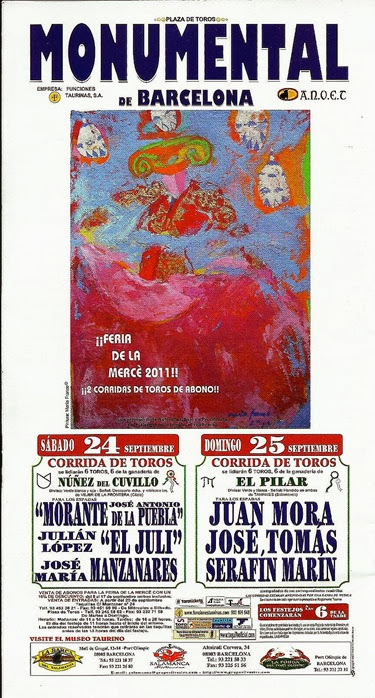 toros barcelona mercé 2011 cartel josé tomás morante el juli manzanares serafin marin juan mora