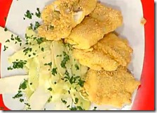 Filetti di merluzzo in crosta di mais con crudità di asparagi bianchi