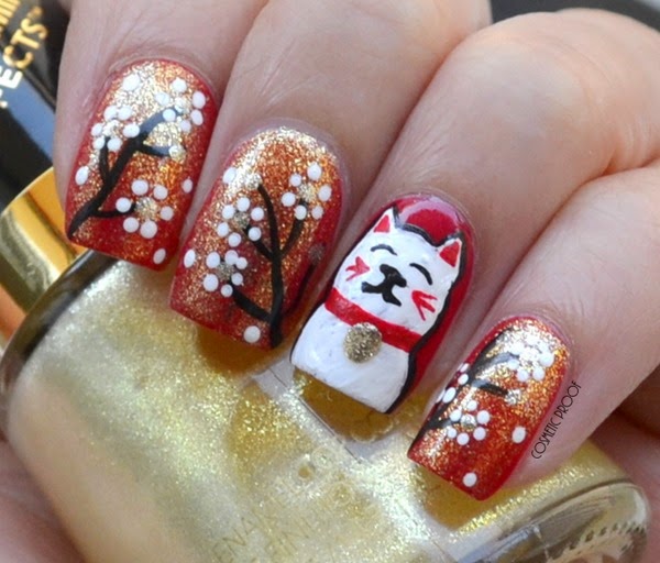 Revlon Transforming Effects in Gold Glaze Chinese New Year Lucky Cat Nail Art Review Swatch