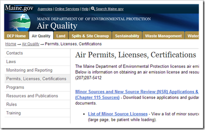 Maine Department of Environmental Protection Air Quality Air Permits