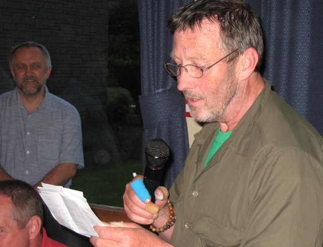 ANDY READING HIS CHALLENGE POEM, DINNER, PARK HOTEL