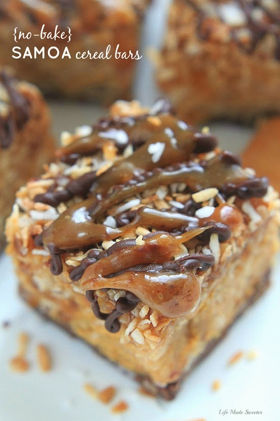 {No-Bake} Samoa Peanut Butter Cereal Bars by ----- @LifeMadeSweeter.jpg