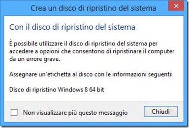Windows 8 disco di ripristino creato