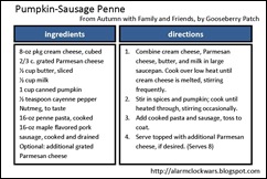 pumpkin-sausage penne recipe card