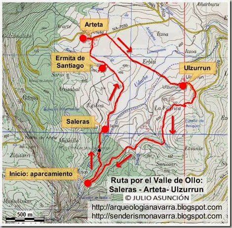 Mapa ruta por el Valle de Ollo