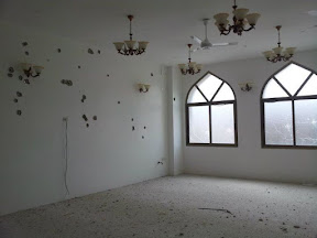 Bullet holes in Riyad El Salahin mosque halls