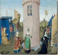 Les troupes du dieu d’Amour assaillent la tour où est enfermé(e) Bel Acueil BnF, Français 19153, f. 85v (Anjou, vers 1460)