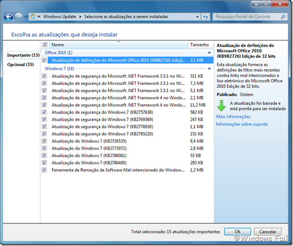Windows Update - Atualizações do dia 08/01/2011