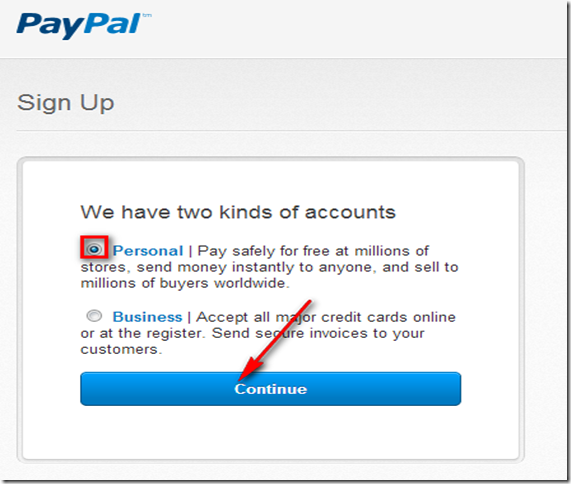 1.Paypal Sign up page.
